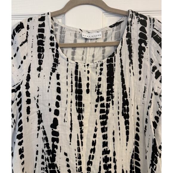 Bryn Walker Gauze Top XS Oversized Blk/Wht Boxy Asymmetric Lagenlook Artsy Boho - Picture 4 of 12